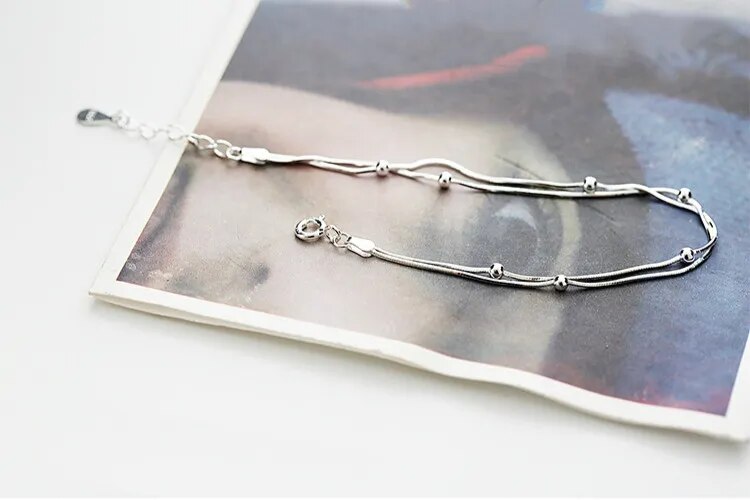 100% 925 Sterling Silver Double Round Beads Snake Bone Chain Bracelets & Bangles For Women Lady Fine Jewelry