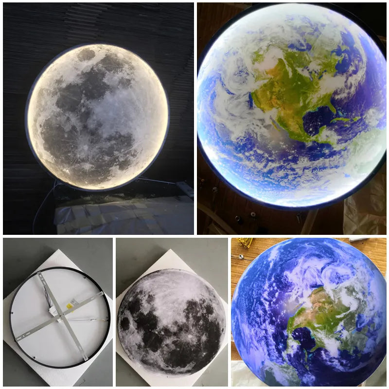 Modern Moon Lamp For Bedroom Living Room Stair Wall Light Fixture Led Interior Earth Background Home Decor Wall Lamps Ring Round