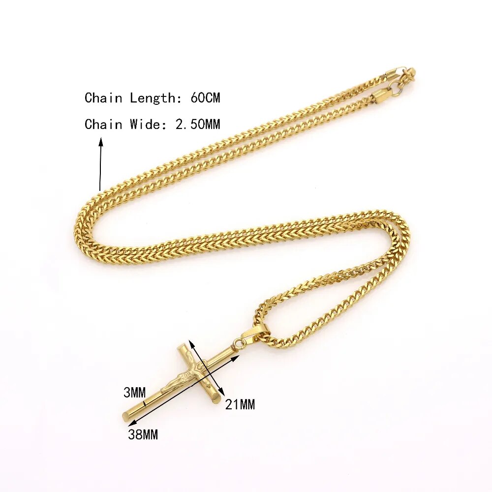 JSBAO High Quality Womens Cross Necklace Stainless Steel 60CM Chain Pendant  Cross Gold Color Mens Necklace For Women Best Gift