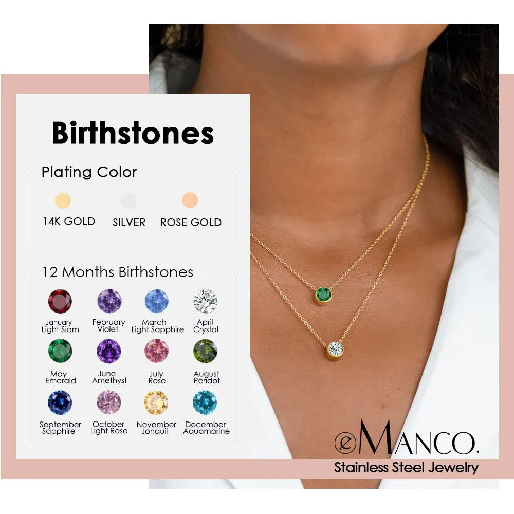 eManco Classic Stainless Steel Necklace Women Designer Luxury Jewelry Gold Color Bride Statement 12 Birthstone Necklace