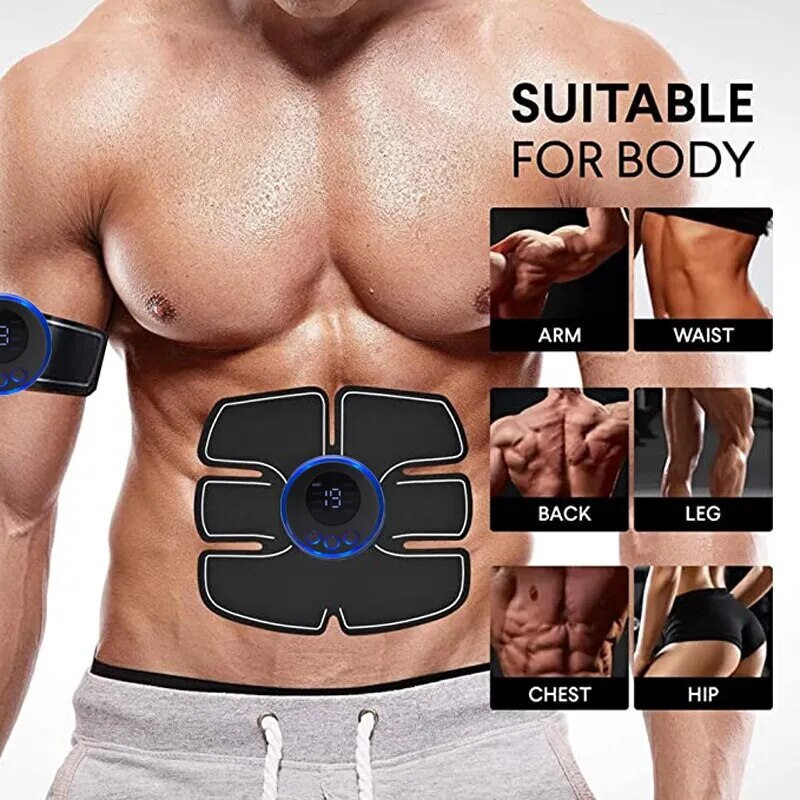 USB Rechargeable Electric Muscle Stimulator EMS Abdominal Fitness Stickers Body Slim Massager Wireless LCD Display Arm Trainer