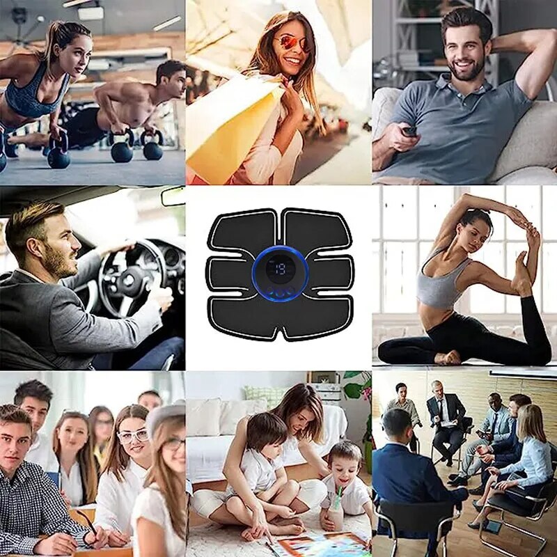 USB Rechargeable Electric Muscle Stimulator EMS Abdominal Fitness Stickers Body Slim Massager Wireless LCD Display Arm Trainer