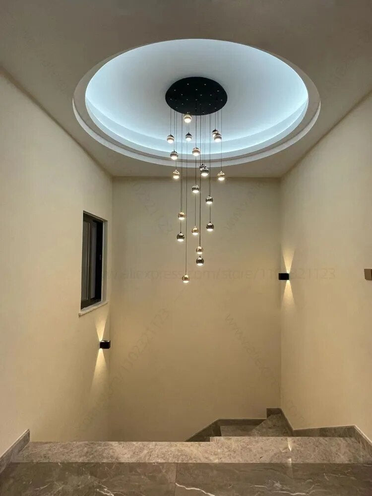 LED Modern Chandelier Living Room Lamp Dining Room Round Aluminum Ball Home Decoration Luxury Lamp Lobby Staircase Chandelier