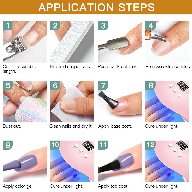 6PCS Nail Polish Set Nude Pink Glitter Gel Varnishes Kit Soak Off UV LED Gel Semi Permanent Nail Art Base Gel Top Coat Set