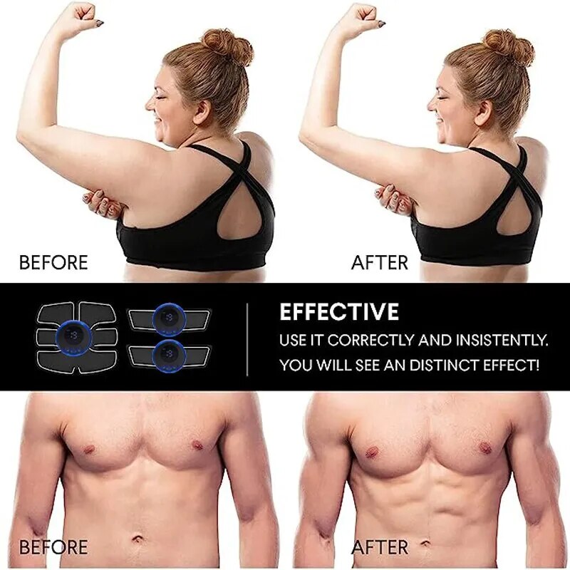 USB Rechargeable Electric Muscle Stimulator EMS Abdominal Fitness Stickers Body Slim Massager Wireless LCD Display Arm Trainer