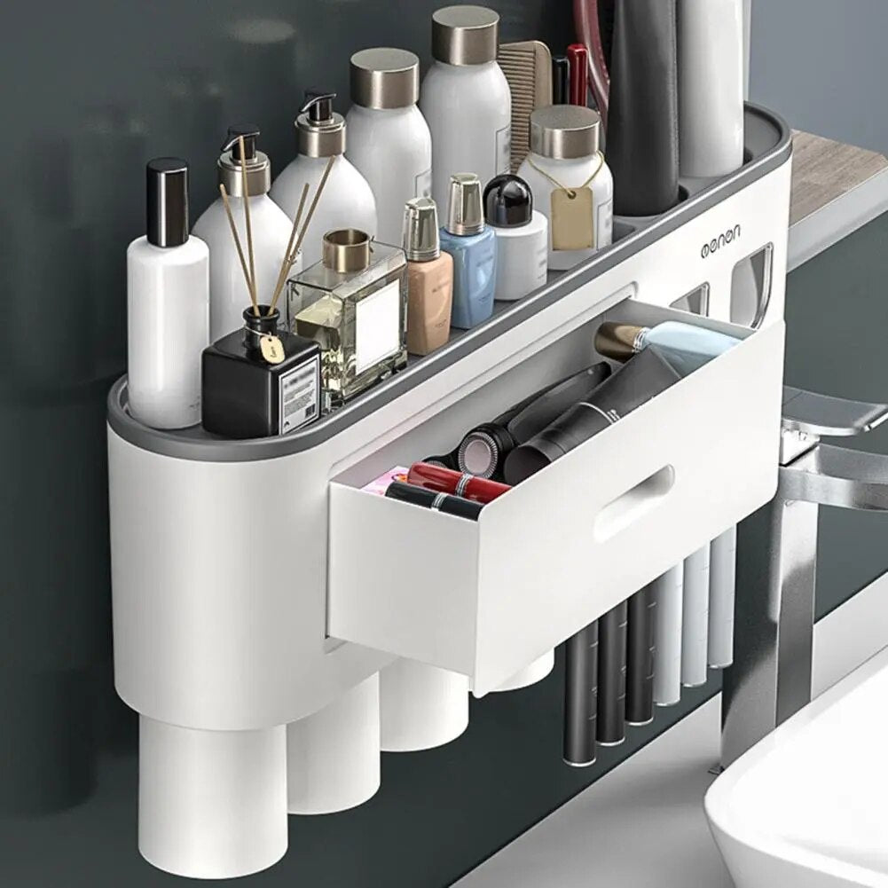 Toothbrush Holder Stand with Mouthwash Cup for Home Space Saving Cup Upside Down Punch-free Toothbrush