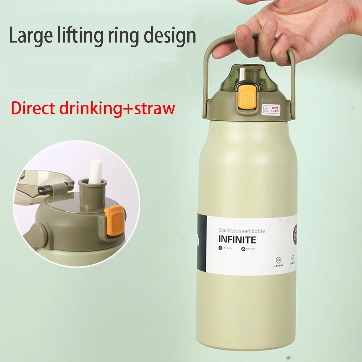 Large Capacity Thermal Water Bottle With Straw Tumbler Stainless Steel Thermo Bottle Gym Vacuum Flask Cold and Hot Insulated Cup