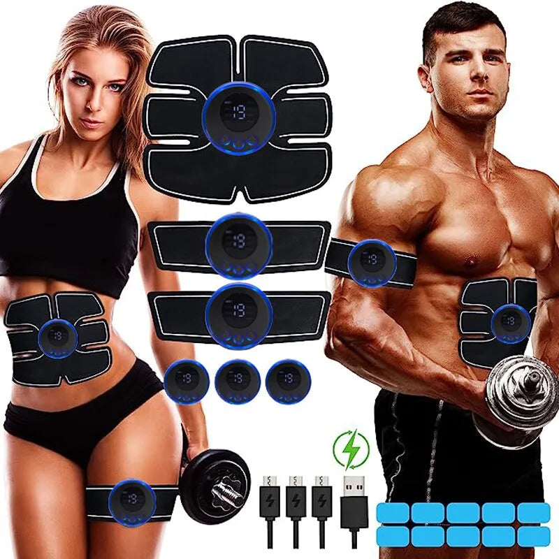 USB Rechargeable Electric Muscle Stimulator EMS Abdominal Fitness Stickers Body Slim Massager Wireless LCD Display Arm Trainer