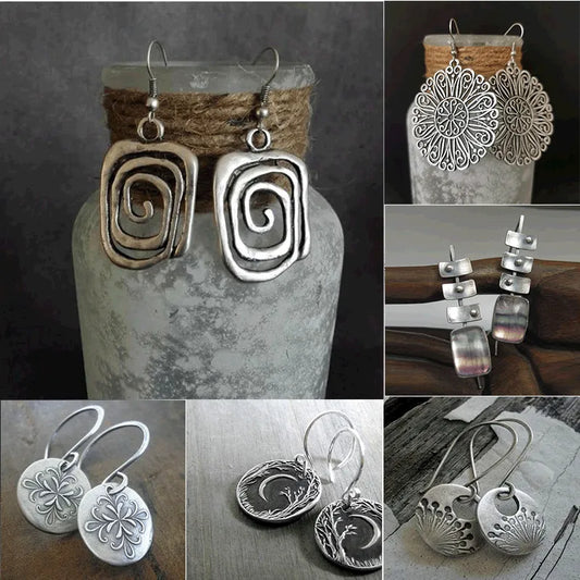 2022 New Simple Geometric Long Hook Earrings Ladies Ethnic Personality Antique Triangle Metal Spiral Earrings Jewelry