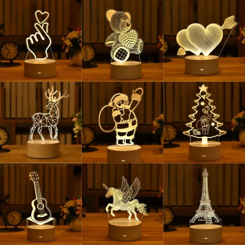 Romantic Love 3D Acrylic Led Lamp for Home Children's Night Light Table Lamp Christmas Party Decor Valentine's Day Bedside Lamp