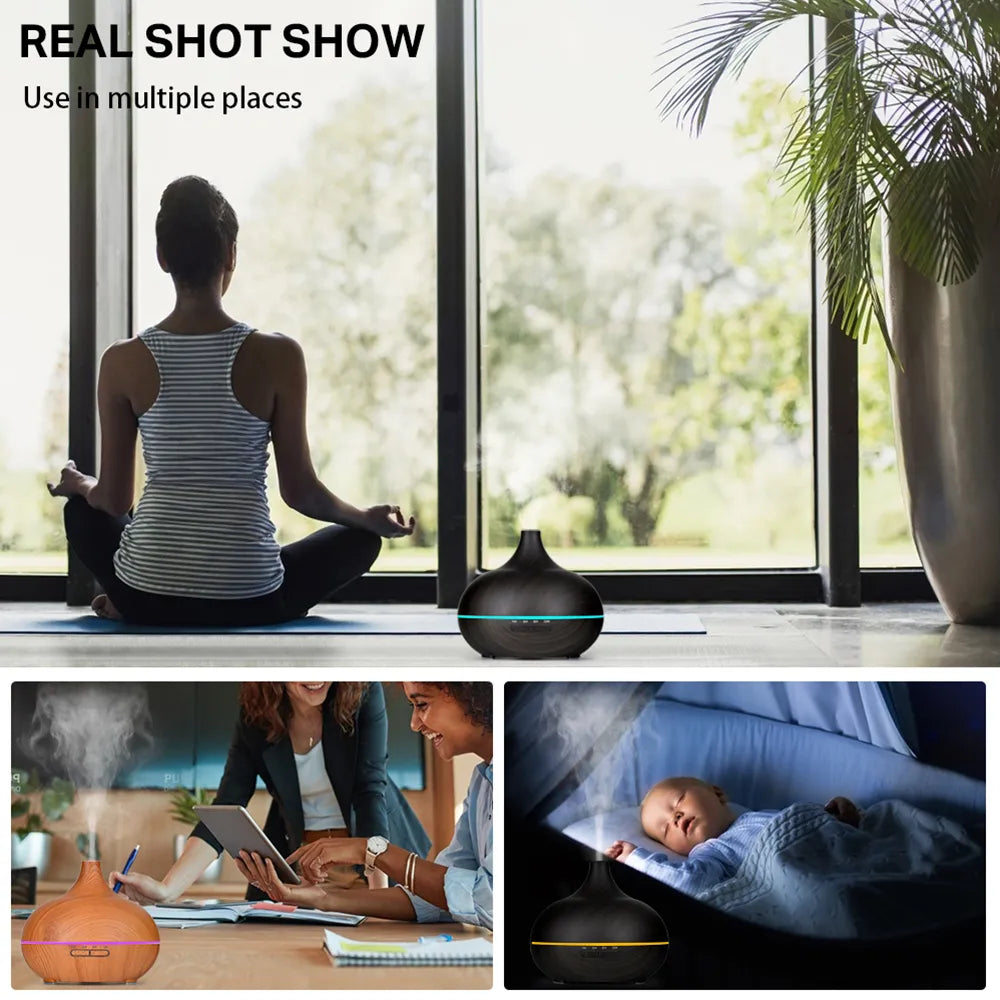 550 500 400 Aromatherapy Essential Oil Diffuser Wood Grain Remote Control Ultrasonic Air Humidifier Cool with 7 Color LED Light