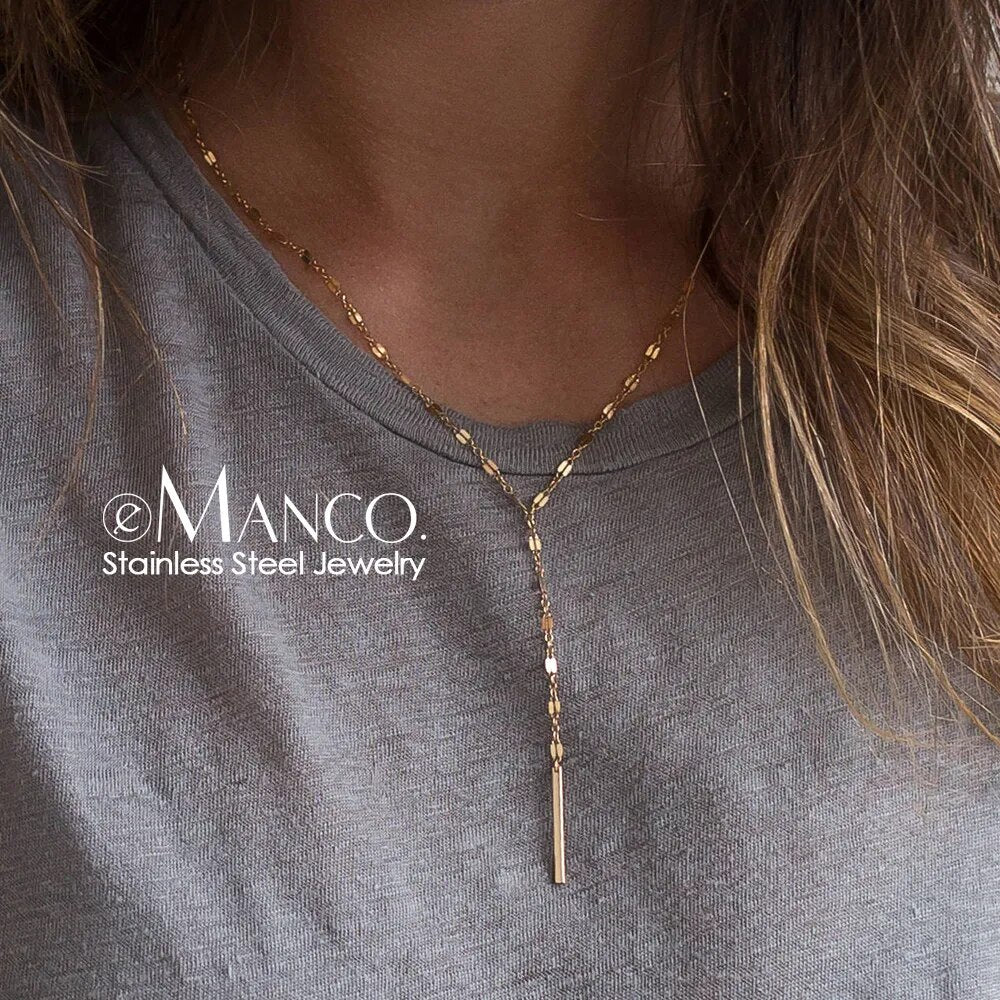 e-Manco Korean Style Women Gold Color Stainless Steel Necklace Fashion Layered Necklace Jewelry