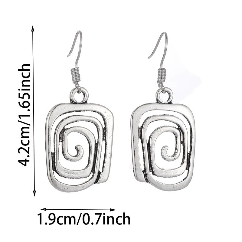 2022 New Simple Geometric Long Hook Earrings Ladies Ethnic Personality Antique Triangle Metal Spiral Earrings Jewelry