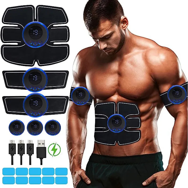 USB Rechargeable Electric Muscle Stimulator EMS Abdominal Fitness Stickers Body Slim Massager Wireless LCD Display Arm Trainer
