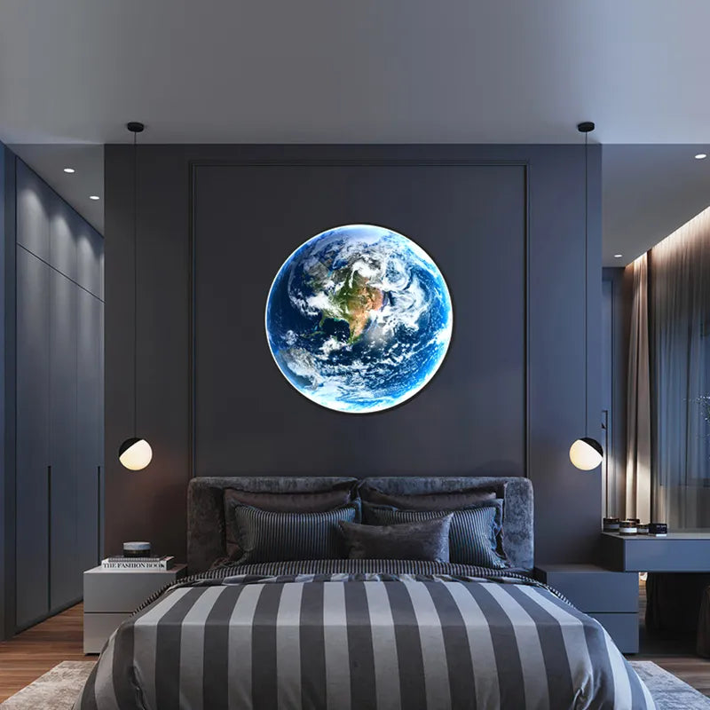 Modern Moon Lamp For Bedroom Living Room Stair Wall Light Fixture Led Interior Earth Background Home Decor Wall Lamps Ring Round